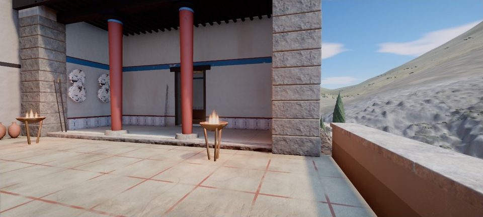Real-time view of the palace court at Mycenae with the porch of the throne room.